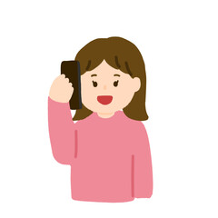 電話で笑顔に話す女性のイラスト