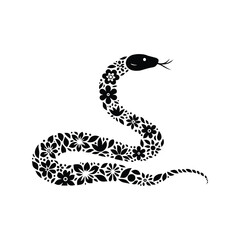 Fototapeta premium snake reptile made by simple flower drawing, black and white animal illustration