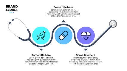Infographic template. Stethoscope with line and 3 steps