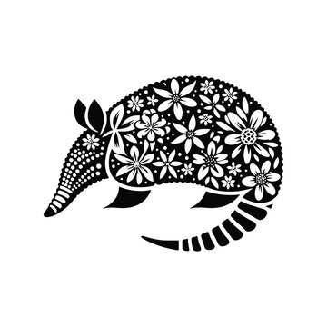 recommend clip art: Armadillo made by simple flower drawing, black and white animal illustration