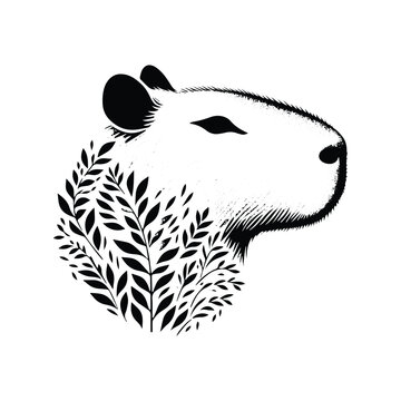 recommend clip art: Capybara made by simple botanical drawing, black and white animal illustration black and white animal illustration