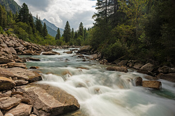 Krimmler Ache river is flowing through the Krimmler Achental valley in Austria