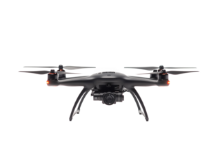 a black drone with a camera