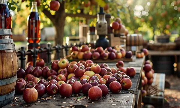 Hosting a cider pressing demonstration, October 6th, apple pressing and cider tasting, hyperrealistic . Video