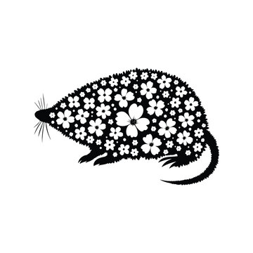 recommend clip art: Mole made by simple flower drawing, black and white animal illustration