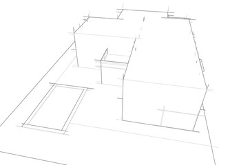 Architectural sketch of modern building vector 3d illustration