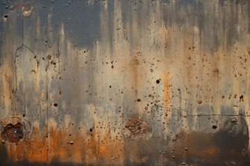 Processed collage of old rusty metal sheet texture in daylight. Background for banner