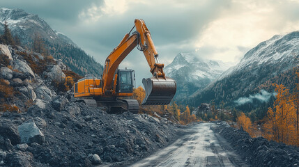 excavator at work | construction | heavy machinery | excavation | road construction | 