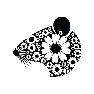 recommend clip art: rat made by simple flower drawing, black and white animal illustration