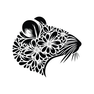 recommend clip art: rat made by simple flower drawing, black and white animal illustration