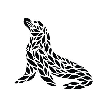 recommend clip art: sea lion made by simple botanical drawing, black and white animal illustration black and white animal illustration