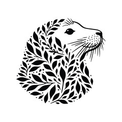 Seal made by simple botanical drawing, black and white animal illustration black and white animal illustration