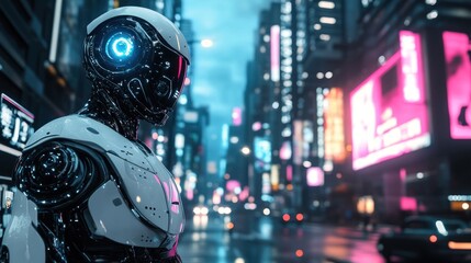 Futuristic Cityscape with a Robot