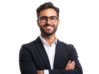 a man wearing glasses and a suit