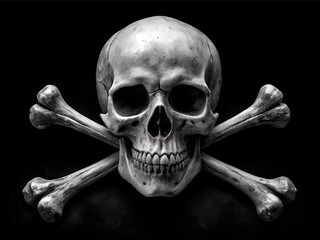 White image of skull with block background. Skull with crossbones on the front. Generated by AI