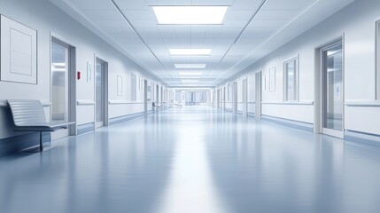 Fototapeta premium Empty Hospital Corridor with Gleaming Floors