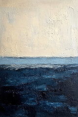 Oil painting seascape, Dark blue sea abstraction, textured canvas