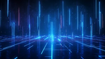A stunning abstract background featuring glowing blue lines and digital patterns, perfect for tech and futuristic themes. Stage for product presentation.