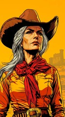 Obraz premium background image of a cowboy woman, western illustration style, western. 