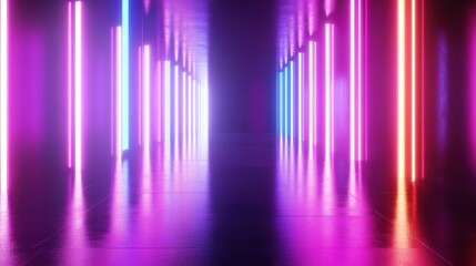 A vibrant neon light background featuring glowing, colorful lines and shapes against a dark backdrop. The dynamic, futuristic design with bright neon hues creates a captivating 