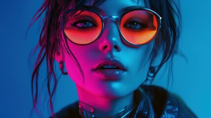Fototapeta premium Cyberpunk Woman with Neon Lights