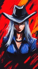 background image of a cowboy woman, western illustration style, western.  