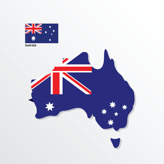 A vibrant illustration combining the Australian flag with the country's map, featuring the Union Jack, Commonwealth Star, and Southern Cross. This design reflects national pride and Australia's unique