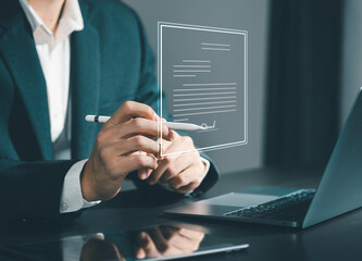 Business contract signing concept, businessman with contract, electronic signature, electronic document signing on digital document online