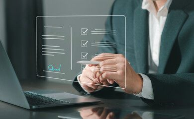 Business contract signing concept, businessman with contract, electronic signature, electronic document signing on digital document online