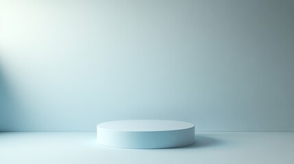 light blue round podium in the center