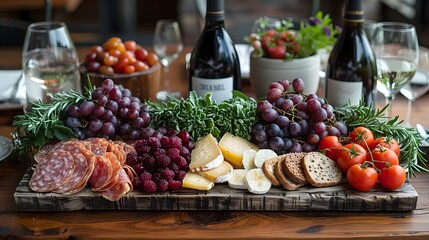 Bountiful Charcuterie Board with Wine and Autumn Accents