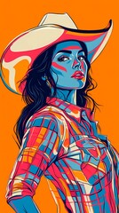Fototapeta premium background image of a cowboy woman, western illustration style, western. 
