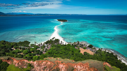 Aerial view of Nosy Iranja Island showcasing its white sandy beaches and turquoise waters in Madagascar
