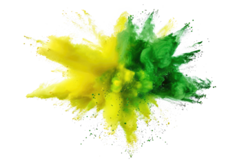 yellow green color powder explosion isolated on white or transparent png