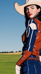 Obraz premium background image of a cowboy woman, western illustration style, western. 