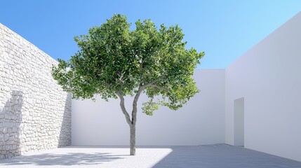 Obraz premium Symmetry in Courtyards and Gardens, Analyze how symmetrical layouts of courtyards and gardens in minimalist religious buildings provide a balanced outdoor space.