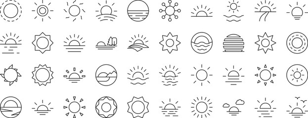 Sun Line Icon Collection. Editable Stroke. Minimalistic Linear Pictogram for Design of Cards, Apps, Banners, Posts
