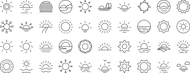 Sun Line Icon Bundle. Editable Stroke. Minimalistic Linear Pictogram for Design of Cards, Apps, Banners, Posts