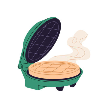 recommend clip art: Icon of waffle iron with steam. Electric wafer maker. Appliance, kitchen utensil for cooking food. Cookware, kitchenware for preparing desserts. Flat isolated vector illustration on white background