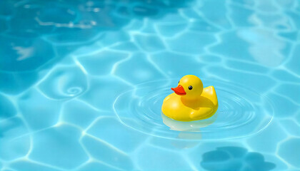Yellow Rubber Duck Floating in a Pool Isolated on a Transparent Background..