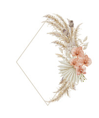 Bohemian Floral Frame with Dried Pampas, Dried Palm Leaf, Poppy Pods and Orchids