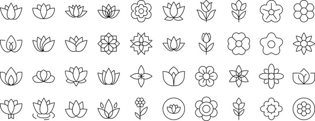 Beautiful Flowers Outline Simple Linear Image Collection. Editable Stroke. Suitable for Web Sites, Books, Cards, Apps