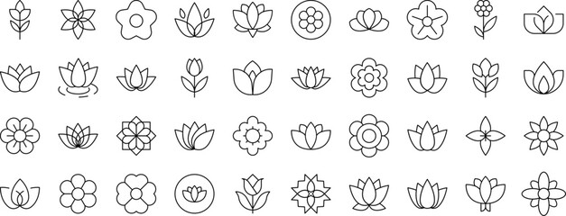 Beautiful Flowers Collection of Thin Icons. Editable Stroke. Suitable for Web Sites, Books, Cards, Apps