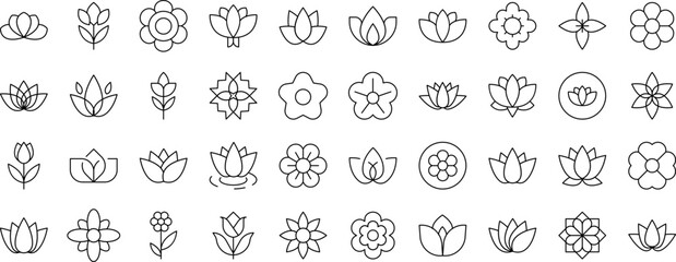 Beautiful Flowers Set of Thin Icons. Editable Stroke. Suitable for Web Sites, Books, Cards, Apps