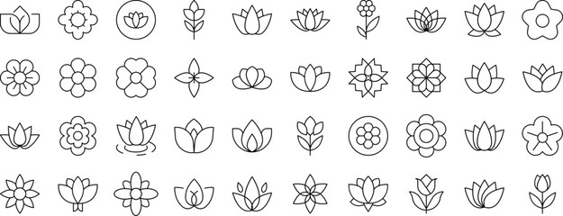 Beautiful Flowers Simple Isolated Line Icons Collection. Editable Stroke. Suitable for Web Sites, Books, Cards, Apps