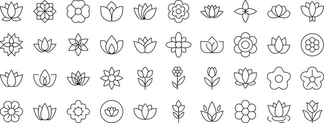 Beautiful Flowers Related Icon Set. Editable Stroke. Suitable for Web Sites, Books, Cards, Apps