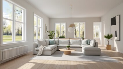 Modern, minimalist dark colorful traditional, wood Scandinavian interior design - Generative AI