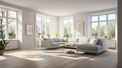 Fototapeta premium Modern, minimalist dark colorful traditional, wood Scandinavian interior design - Generative AI