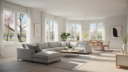 Fototapeta premium Modern, minimalist dark colorful traditional, wood Scandinavian interior design - Generative AI