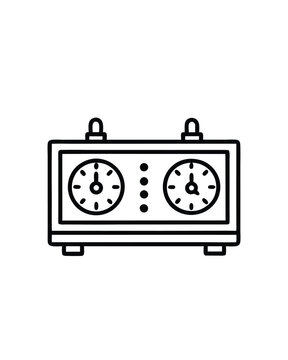 recommend clip art: Line art illustration of a vintage chess clock with two faces, one on each side.